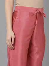 Women Pink Poly Silk Solid Yoke Design Kurta Trousers With Dupatta 1